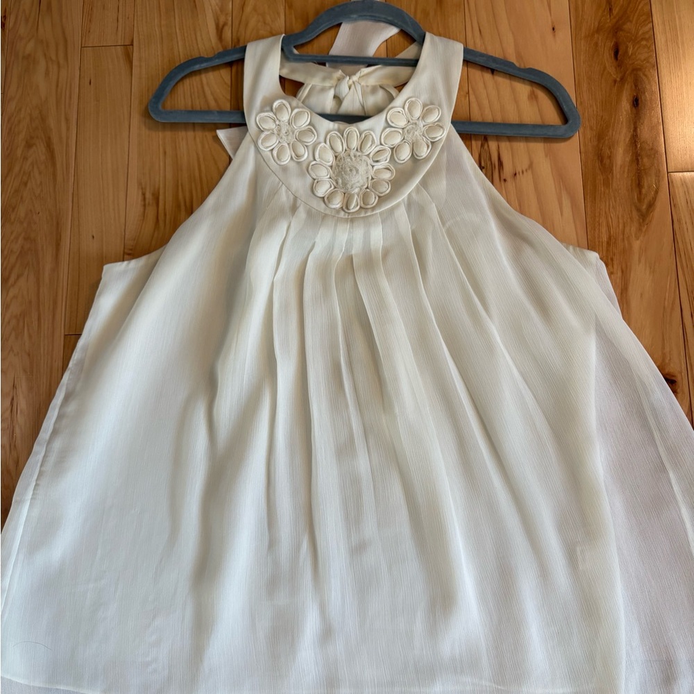 Ann Taylor Cream Halter Blouse with Floral Accents